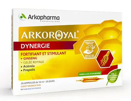Arkoroyal Dynergie Ginseng Gelée Royale Propolis Bio 20 Ampoules