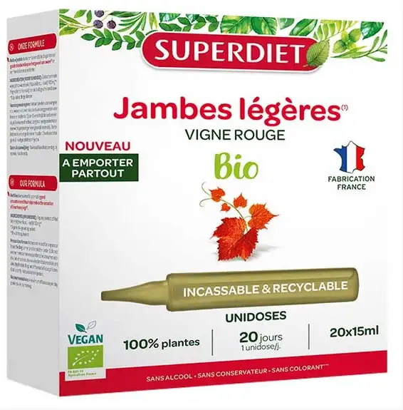Superdiet Vigne Rouge Bio Jambes Légère 20 Unidoses