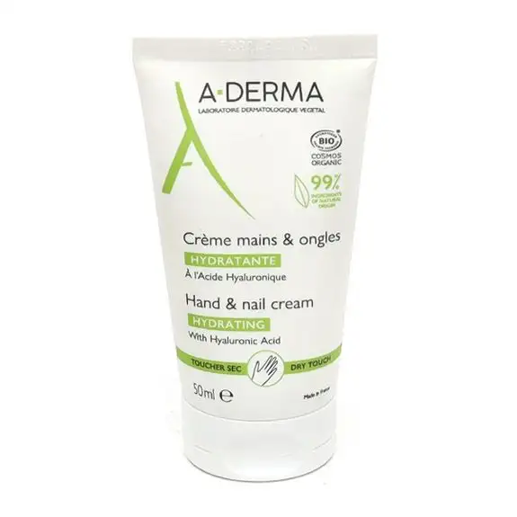 A-Derma Crème Mains et Ongles Hydratante à l'Acide Hyaluronique - Peaux Sèches, 50ml