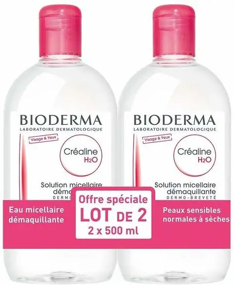 créaline H2O solution micellaire peaux sensibles lot de 2*500ml