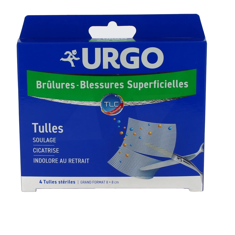 Urgo Brûlures Blessures Superficielles Tulles Grand Format 8x8 Cm Boîte De 4